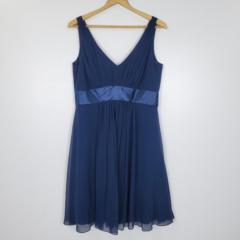 Ann Taylor Silk Navy Blue V-Neck Sleeveless Cocktail Dress